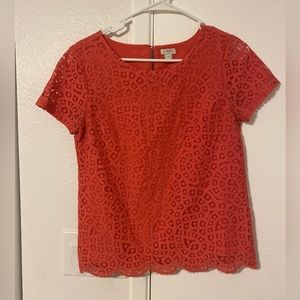 💖 J. Crew Coral Lace Top with Silk Underlay Blouse